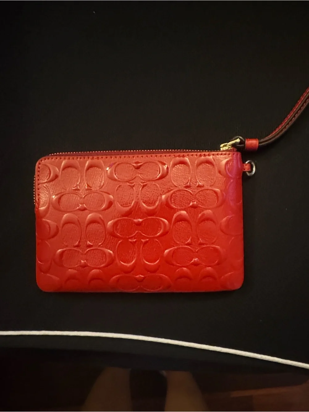 COACH Red Embossed Signature Wristlet with Gold Logo